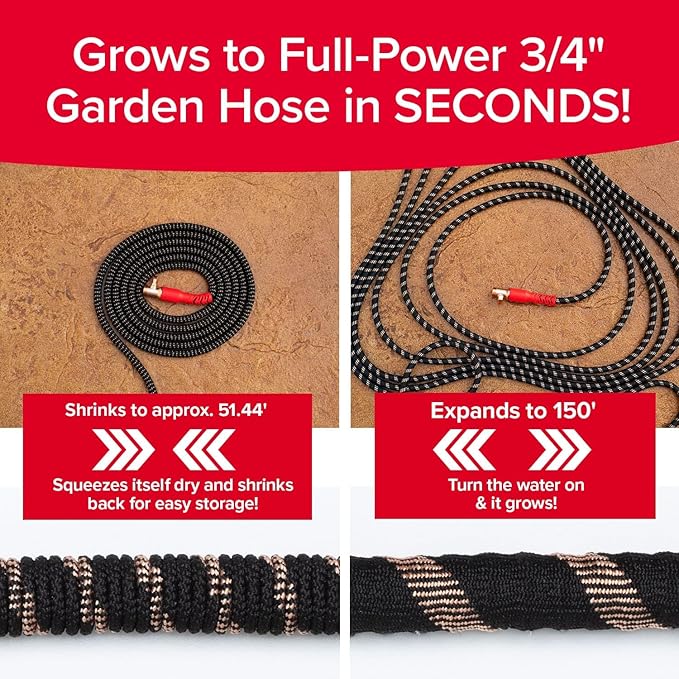 Pocket Hose Copper Head w/New Pocket Pivot Expandable Garden Hose 150FT, AS SEEN ON TV, Swivels 360°, Advanced Tri-Tex Tubing & Force Field Jacket, 3X Stronger, Lead-Free, No-Kink, Anti-Burst w/APT