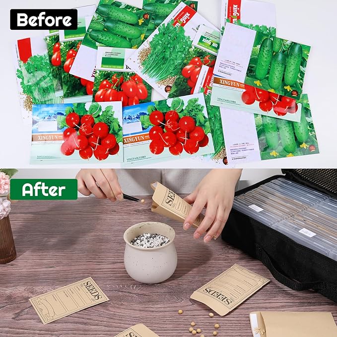27 Slots Seed Storage Organizer Box, Garden Seed Packet Organize with 90 Pcs Seed Envelopes & Label Stickers, Gardening Seed Keeper Set for Flower Vegetable Plants Garden