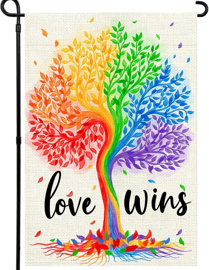 Pride Garden Flag 12x18 Inch, Rainbow Tree Love Wins Double Sided Flag for Yard Outdoor Decoration