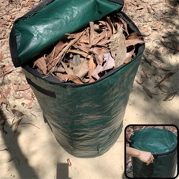 Compost Bin Bags 34 Gallon Garden Compost Bags Outdoor Reusable,Organic Waste Garden Yard Compost Bag Collapsible Leaf Lawn Bags Gardening Container (Green 2pcs)