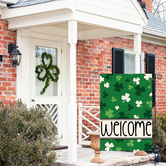 AVOIN colorlife St Patricks Day Garden Flag 12x18 Inch Double Sided Outside, Shamrocks Clovers Welcome Yard Outdoor Flag
