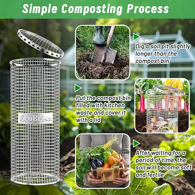 2pack Underground Worm Composting Bin, Metal Compost Bin for Recycling Kitchen Food Waste, Outdoor Worm Compost Bin with Holes and Lid Use in Outdoor Garden Vegetable Patch Backyard