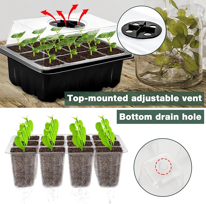ZeeDix 6 Set Seed Starter Tray Kits, 6 Pack Seed Trays with 90 Pack Coco Coir Pellets, Adjustable Humidity Germination Tray with Dome Lids for Indoor Plants, Mini Greenhouse for Vegetables Garden