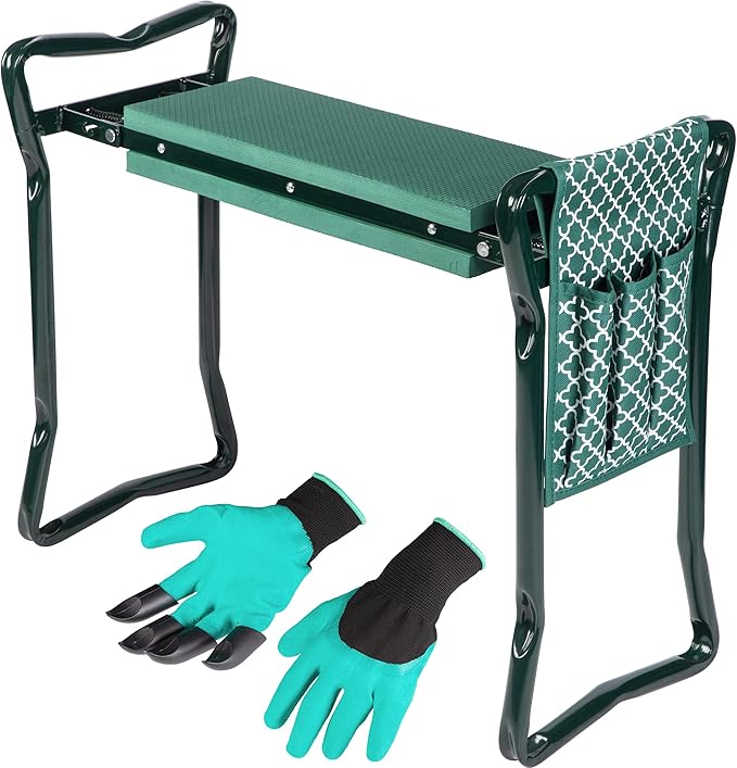 Garden Kneeler And Seat - Protects Your Knees, Clothes From Dirt & Grass Stains - Foldable Stool For Ease Of Storage - EVA Foam Pad - Sturdy and Lightweight - Bench Comes With A Free Tool Pouch!