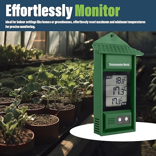 Digital Max Min Thermometer - Monitor Max and Min Temperatures with This Handy Greenhouse Thermometer Garden Accessories Easily Wall Mounted Maximum Minimum
