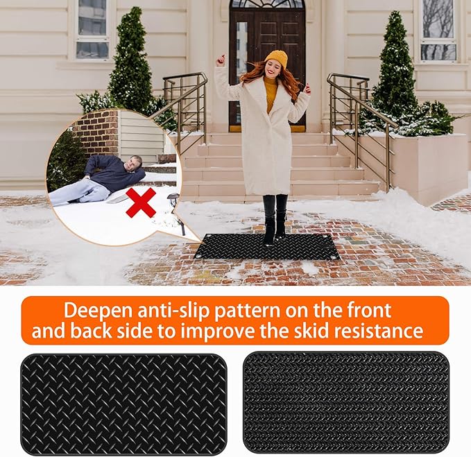 10 Inch x 48 Inch Outdoor Snow Melting Mat, Anti-Slip Heated Walkway Mat with Power Cord, Outside Ice Melt Mat for Doorway Stair Step Path Roof