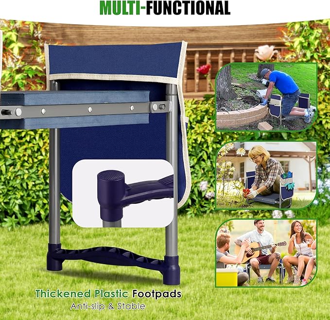 Garden Kneeler and Seat, 10.9" Wide Double-Sided Thick Knee Pad , Heavy-Duty Foldable Gardening Stool, 2 Large Tool Bags, Prevents Knee and Back Pain, Portable Garden Bench, Gifts for Women, Seniors