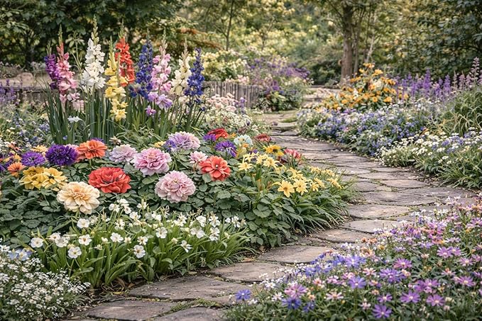 Luxury Front-Yard Colorful Dream Bulb Collection (32 Bulbs) — Dahlias, Gladiolus, Lilies, Dutch Iris & Freesia | Easy to Plant | Pollinator Garden, Deer-Resistant | Spring Planting, Summer Bloom