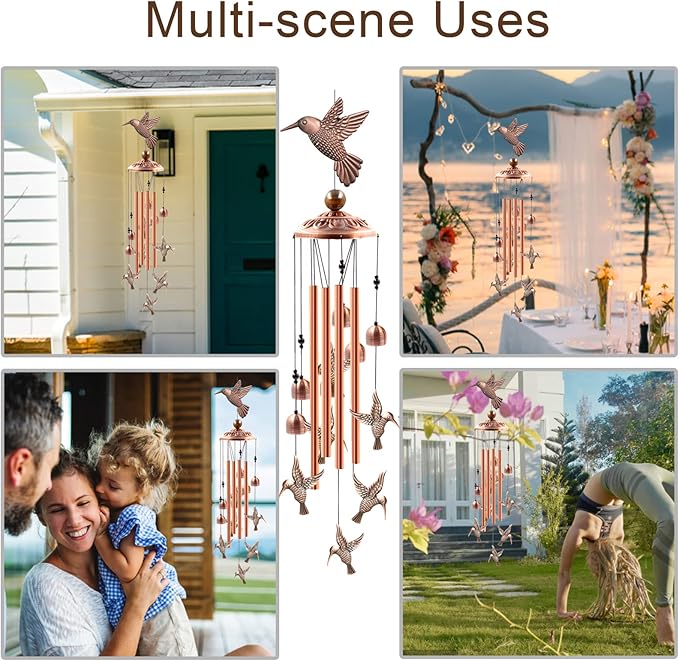 Wind Chimes Outdoor Clearance, Ukulork Aluminum Tube Windchime with S Hook,Patio Garden Decor, Housewarming Gift. (Hummingbird)