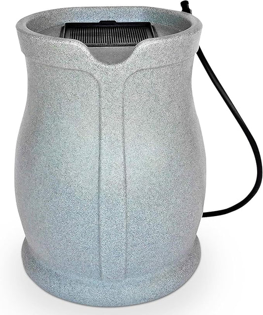 FCMP Outdoor Catalina 45-Gallon Rain Barrel – BPA-Free Flat-Back Design with 3.5 Foot Garden Hose, Shut-Off Thumb Valve, and Fixed Lid (RB-CAT-LTGRNT) Light Granite