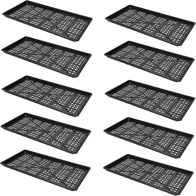 SUNPACK 10" x 20" Heavy Duty Mesh Plastic Seed Starting Tray, Black, 1" (Pack of 10) - Ensures Water Drainage and Aeration, Perfect for Greenhouses or Indoor Gardening