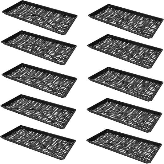 SUNPACK 10" x 20" Heavy Duty Mesh Plastic Seed Starting Tray, Black, 1" (Pack of 10) - Ensures Water Drainage and Aeration, Perfect for Greenhouses or Indoor Gardening