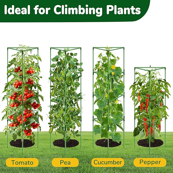 [Upgraded] ZeeDix 57 Inch Tall Tomato Cages for Garden, 2 Pack Large Plant Trellis Support Stakes for Climbing Plants, Heavy Duty Adjustable Tomatoes Cage for Pots, Raised Garden Bed Outdoor Supplies