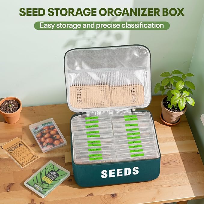 22 Slots Seed Storage Organizer Box with 30 Seed Envelopes & 84 Labels – Seed Bank Kit for Saving, Seed Packet Organizer Can Hold 160+ Seed Envelopes, Great Gift for Seed Keeper & Garden Lovers