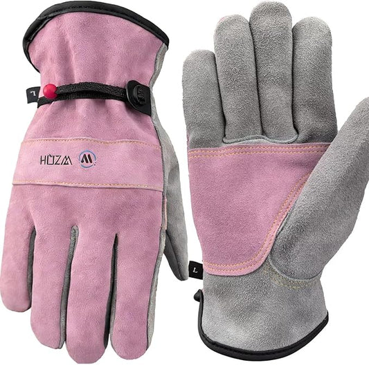 Leather Work Gloves for Men or Women. X-Large Glove for Gardening, Tig/Mig Welding, Construction, Chainsaw, Farm, Ranch, etc. Cowhide, Cotton Lined, Utility, Firm Grip, Durable. Pink-Grey XL