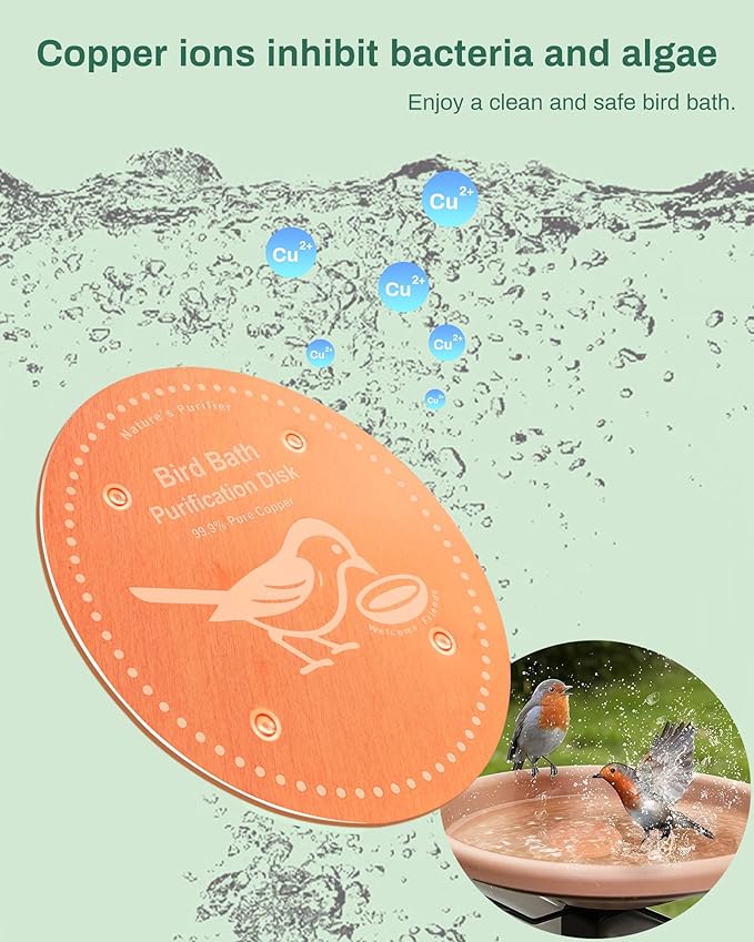 Bird Bath Purification Disk Pure Copper Outside Winter Solar Power Birdbath Wild Hummingbird Pedestal Fountain Cleaner Humming Feeder Cage Dispenser Bowl Ground Safe Garden Lover Women Gift