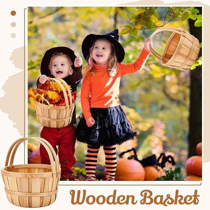 Marsui 10 Pcs Large Wooden Easter Gift Basket 11 x 6.5'' Wicker Apple Fruit Bushel Baskets with Handle for Garden Storage Organizing Farmers Personal or Commercial Use