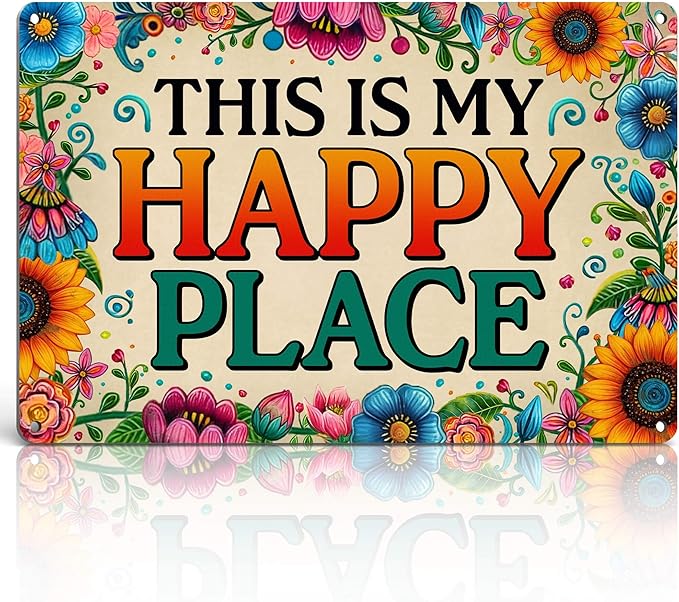 Garden Decor Welcome Sign for Patio She Shed Decor - Outdoor Wall Decor Art Garden Signs, This Is My Happy Place Welcome Door Sign 12x8 Inch