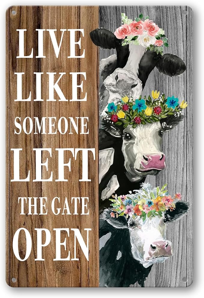 Funny Highland Cow Tin Sign Cow Wall Decor Cows Art Poster Metal Plaque Signs Farm House Decorations For Home Bathroom Kitchen Decor Live Like Someone Left The Gate Open Sign Farmhouse Wall Art For Living Room Decor 8X 12 Inch