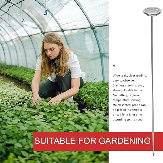 Soil Thermometer Tool Stainless Steel Probe Accurate Temperature Detector for Gardening Measuring Instrument for Compost and Soil Temperature