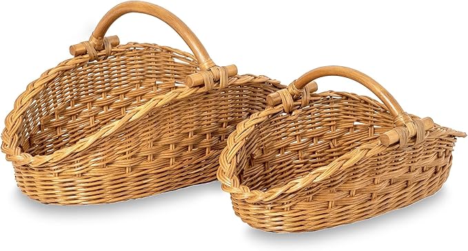 The Basket Lady Wicker Gathering Basket, Small, 18.5 in L x 10 in W x 9 in H, Sandstone (Sold Individually)