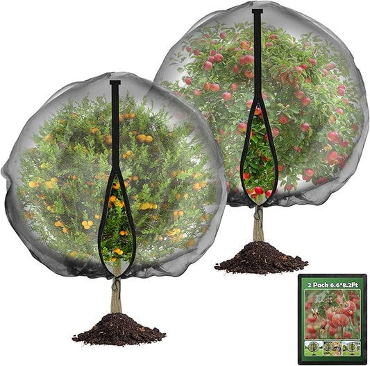 2 Pack Fruit Tree Netting with Zipper and Drawstring, 6.6 x 8.2 Ft Bird Mesh Net Barrier Blueberry Netting for Bushes, Garden Plant Protection Net Cover for Apple Trees Vegetables Fruits