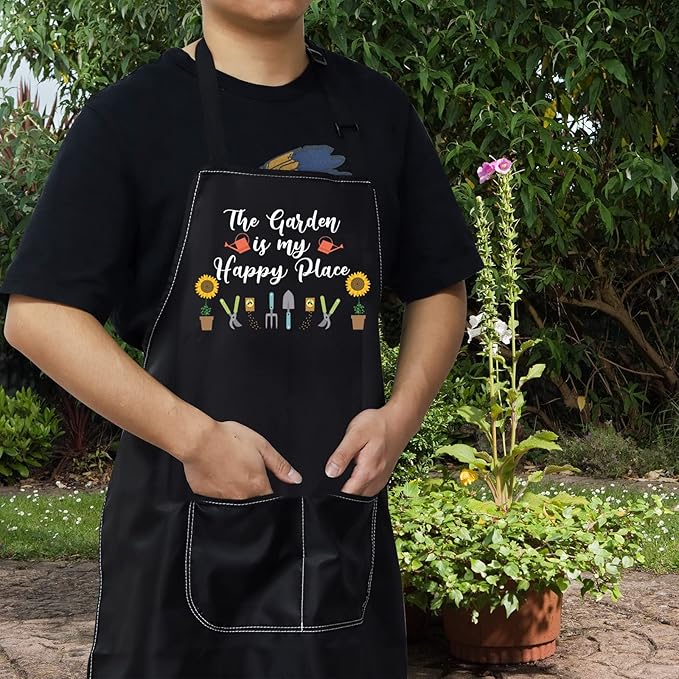 WZMPA Gardening Apron With Pockets Gardener Gifts The Garden Is My Happy Place Adjustable Apron For Gardener Florist