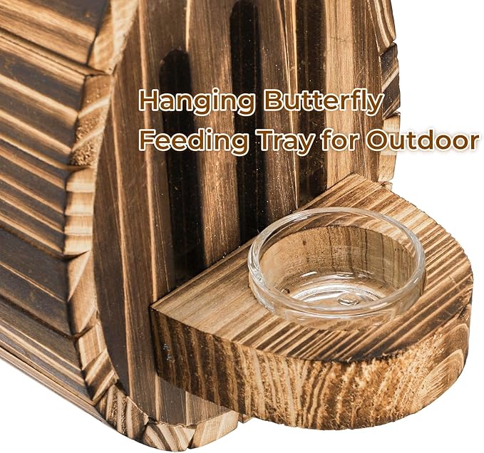 ZOOFOX Wooden Hanging Butterfly House, DIY Butterfly House Kit for Garden, Natural Butterflies Habitat with Feeder for Butterflies, Bees, Ladybug, Easy to Clean