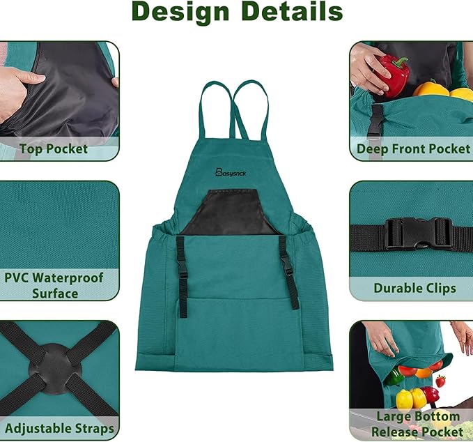 Gardening Apron, Garden Apron with Pockets for Women and Men, Farm Apron for Harvesting Picking Weeding