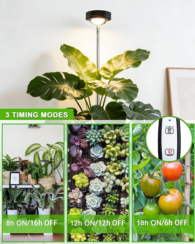 Plant Grow Light,yadoker LED Growing Light Full Spectrum for Indoor Plants,Black Magnifying Glass Plant Lights,Height Adjustable, Automatic Timer, 5V Low Safe Voltage,Idea for Large