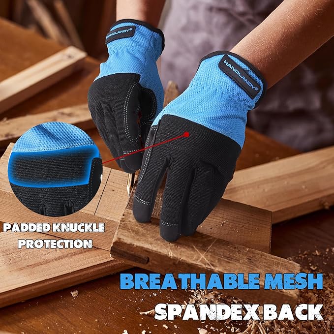 HANDLANDY Work Gloves for Men & Women, Utility Mechanic Working Gloves Touch Screen, Flexible Gardening Gloves for Yard