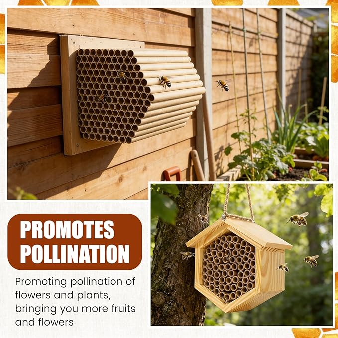 BreezeHug 600 Pcs Mason Beehive Tubes 6 Inch Long Cardboard Beehive Nesting Tubes Nesting Paper Inserts 0.24/0.3" Inner Diameter for Outdoor Beekeeper's Garden House Hotel Condo Nest Accessory