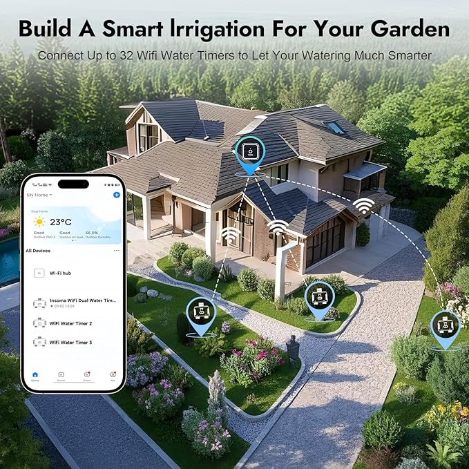 WiFi Water Timer for Garden Hose with Brass Inlet & Outlet,Smart Hose Timer with WiFi Hub, APP & Voice Control,Up to 20 Watering Plans, 2-Zone Sprinkler Drip Irrigation System Controller for Watering