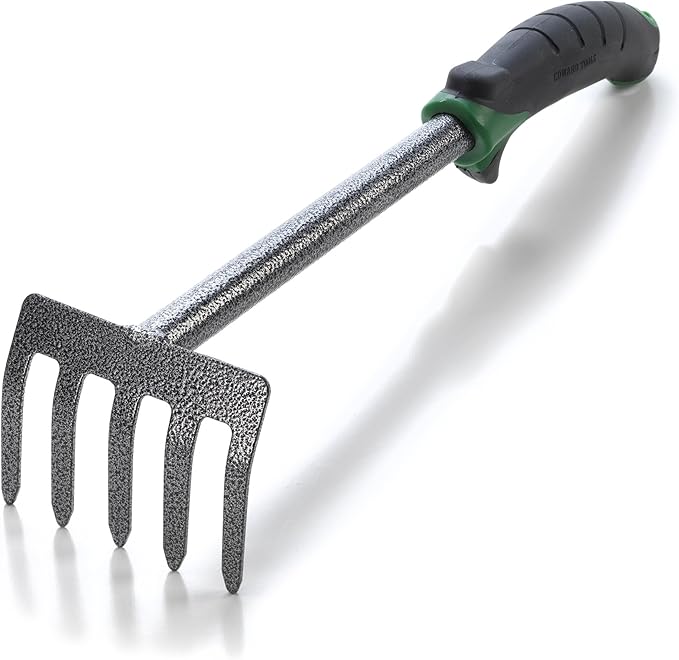 Edward Tools Hand Cultivator Mini Rake - ErgoGrip with Bend Proof Carbon Steel Design - Hand Tool loosens Soil, rips Out Weeds, Hand Tiller Garden Tool - Rust Proof Heavy Duty Tines and Shaft