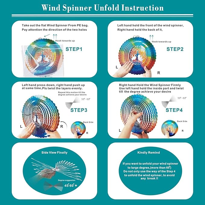 FONMY Stainless Steel Wind Spinner Worth Gifts Indoor Outdoor Garden Decoration Crafts Ornaments 12Inch Multi Color Life Tree Wind Spinners