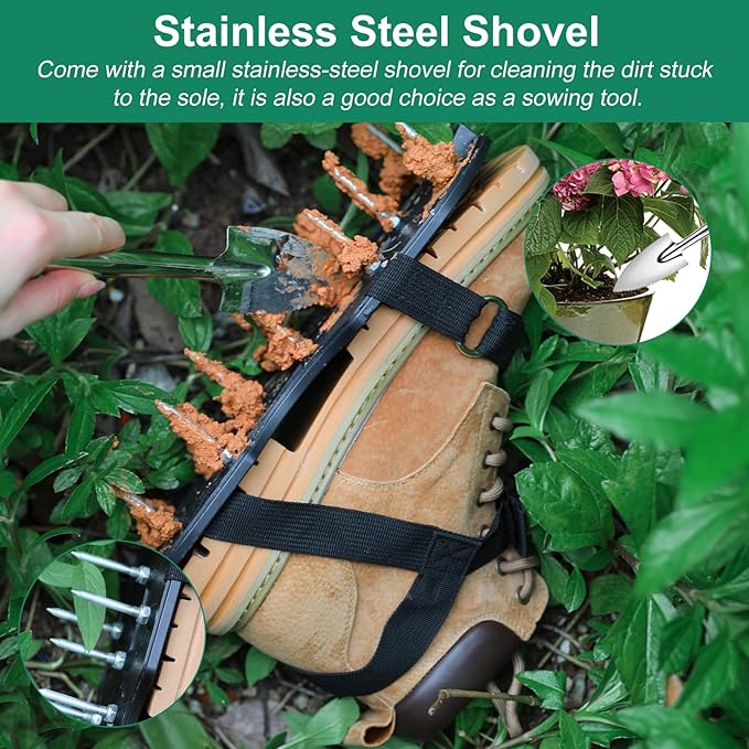 Lawn Aerator Shoes, Upgrade 2.2'Heavy Duty Spike Shoes Lawn Aerating with Hook&Loop Straps, Free-Installation Grass Aerator Lawn Tool One Size Fits All Spiked Sandals for Yard Patio Garden Grass