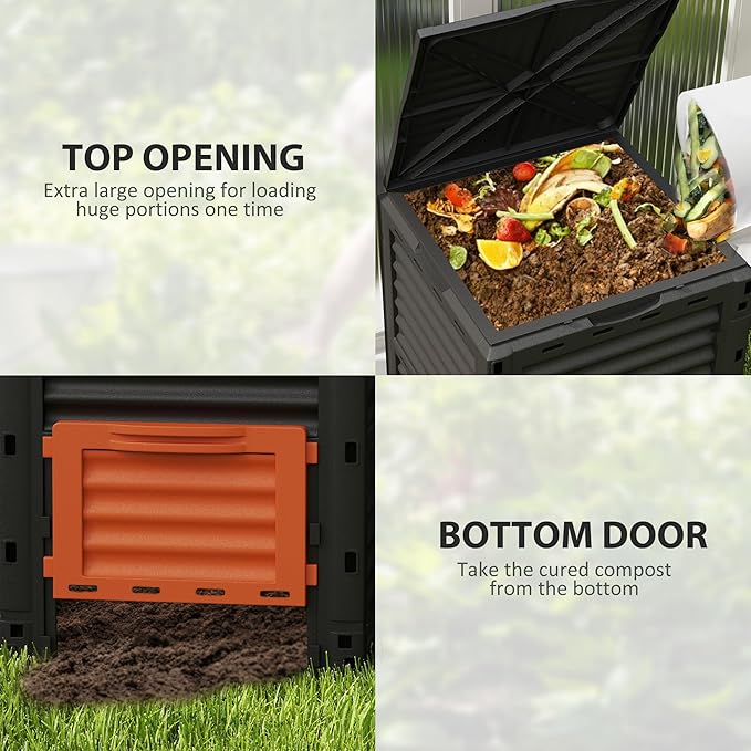 Outsunny Garden Compost Bin 80 Gallon Outdoor Large Capacity Composter Fast Create Fertile Soil Aerating Box, Easy Assembly, Orange