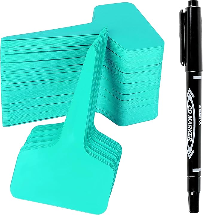 Plant Labels Tags 200Pcs T-Type Plant Markers Plastic Plant Label Garden Labels Tags Plant Labels for Outdoor Garden Waterproof Plant Label Identification Stakes with Permanent Marking Pen (Green)