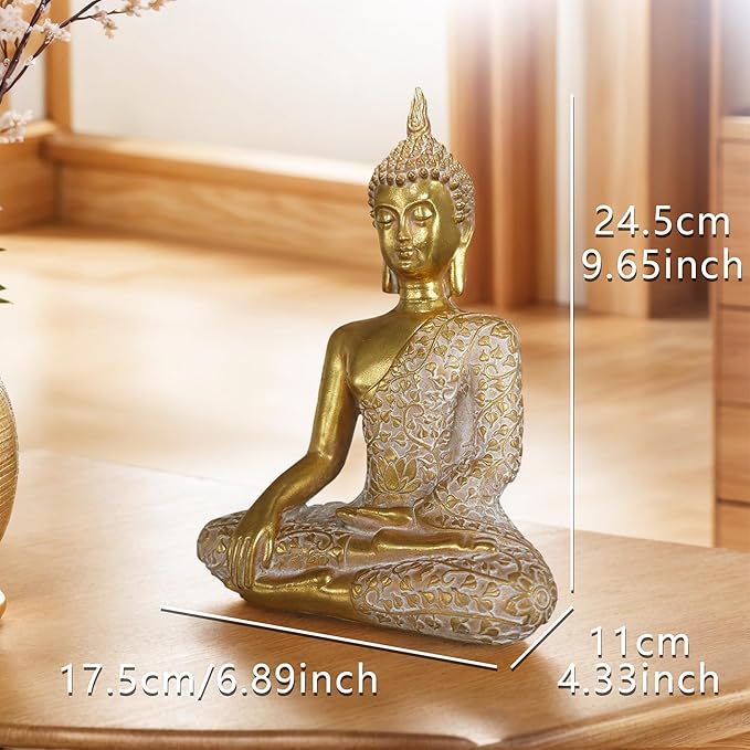 Buddha Statue Outdoor,Zen Garden Decor Buddha Sculpture for Home Meditation Decor Buda Decoration for Patio Desk Porch Yard Art Resin Decoration (Golden)