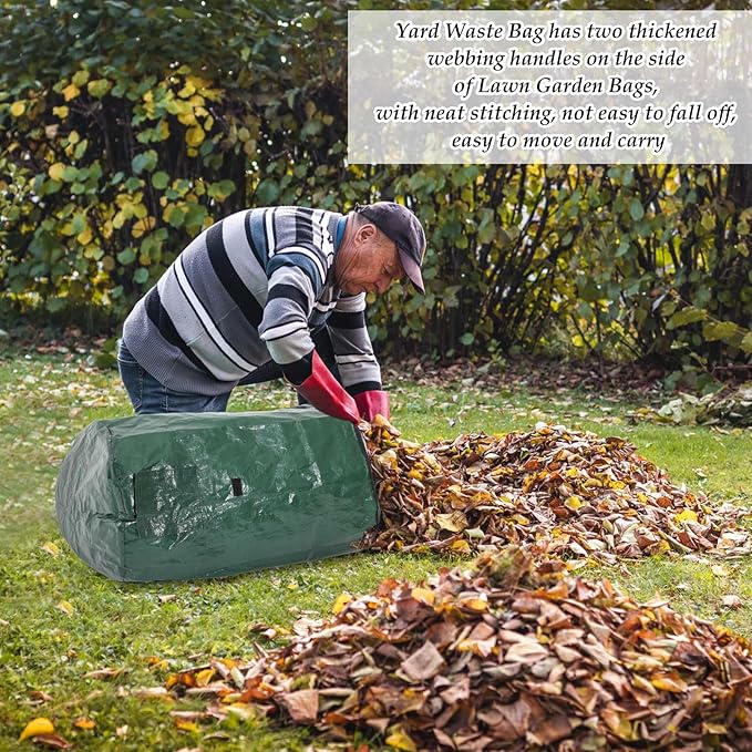 Berlune 4 Pack 72 Gallons Reusable Yard Waste Bag Garden Lawn Leaf Collector Bag Large Heavy Duty Collapsible Compost Bin with Lid and Handles for Outdoor Debris Leaves Grass Clippings