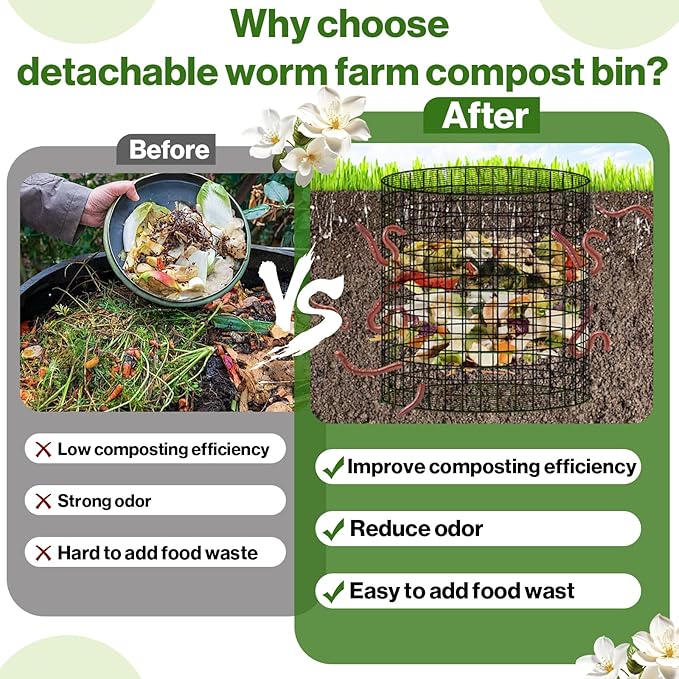3 Pcs Detachable Worm Farm Compost Bins for Garden, Underground Worm Farms for Recycling Kitchen Food Waste(11.8x12.2 Inch)