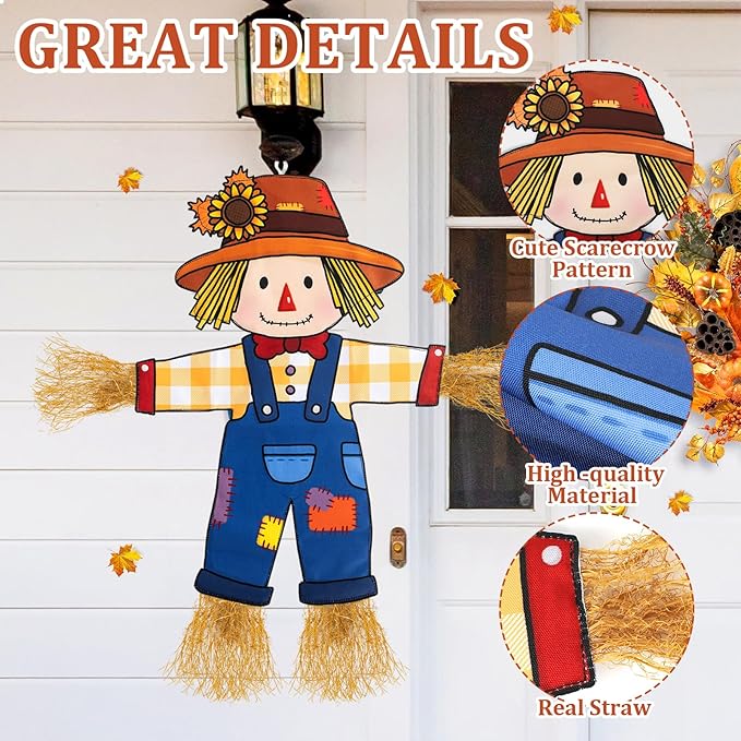 Fall Scarecrow Garden Flag Outdoor Decorations for Outside Double-Sided Printed, Yard Flags House Banner Yard Sign Autumn Winter Thanksgiving Seasonal Decoration 27x 24 Inch