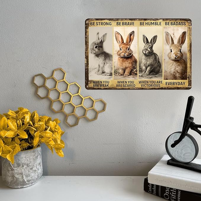 Rabbit Decor Bunny Metal Tin Signs Funny Home Wall Decor Rabbit Wall Art Rabbit Christmas Gifts Bunny Room Decor Motivational Quotes Sign 8x12 Inch