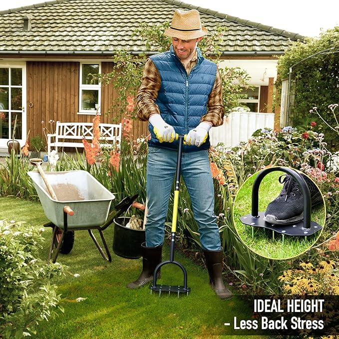Jardineer Lawn Aerator Spike Tool, Updated 36" Metal Aerator Lawn Tool with Longer Spikes, Pre-Assembled Manual Grass Aerator for Lawn Aeration, Soil Aerating