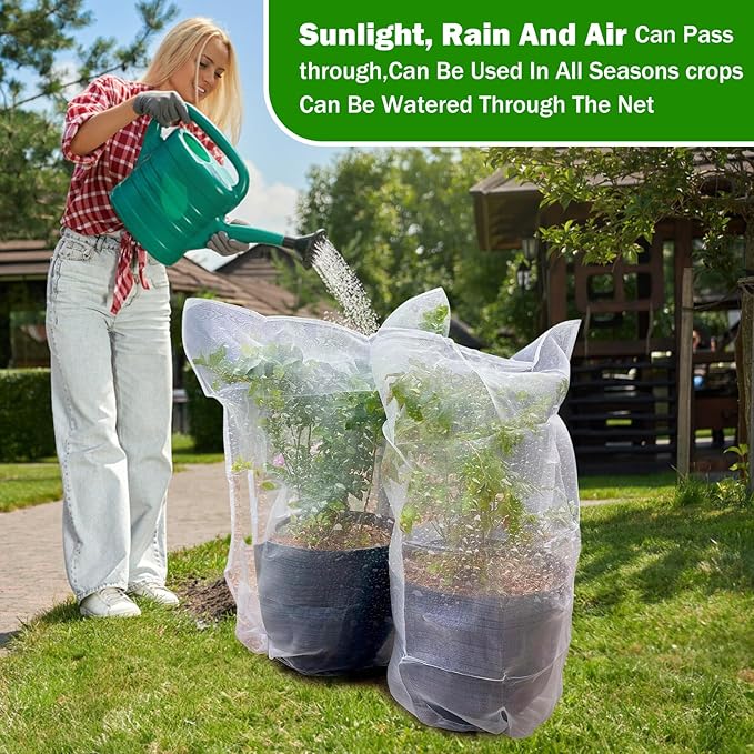 2 PCS Large Fruits Tree Netting Cover for Garden, 6.6 x 8.2 ft Insect Bird Barrier Deer Netting Cover Bag with Drawstring Garden Plant Netting for Tomato Blueberry Bush Netting Covers