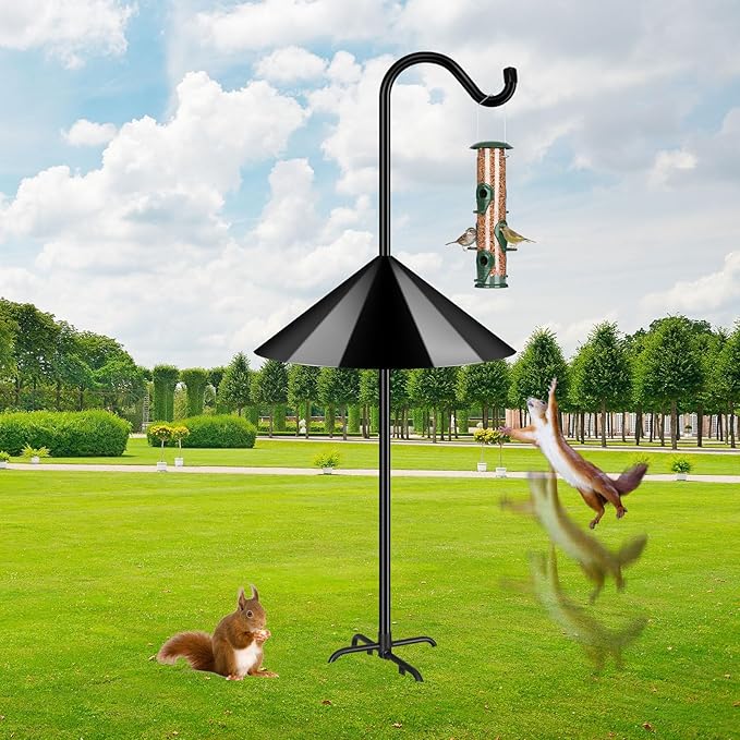 FEED GARDEN 92’’ Bird Feeder Pole Squirrel Proof, Adjustable Shepherds Hooks for Outdoor with 7 Prongs Base, Heavy Duty Shepherd Hook with Squirrel Baffles, Pole for Bird Feeder, Plant Baskets,1 Pack