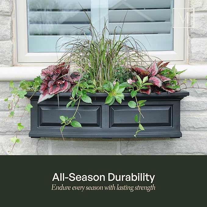 Mayne Nantucket 4-Foot Window Box – Self-Watering, Weather-Resistant Planter for Flowers – Durable Design for Outdoor Use, Perfect for Windows