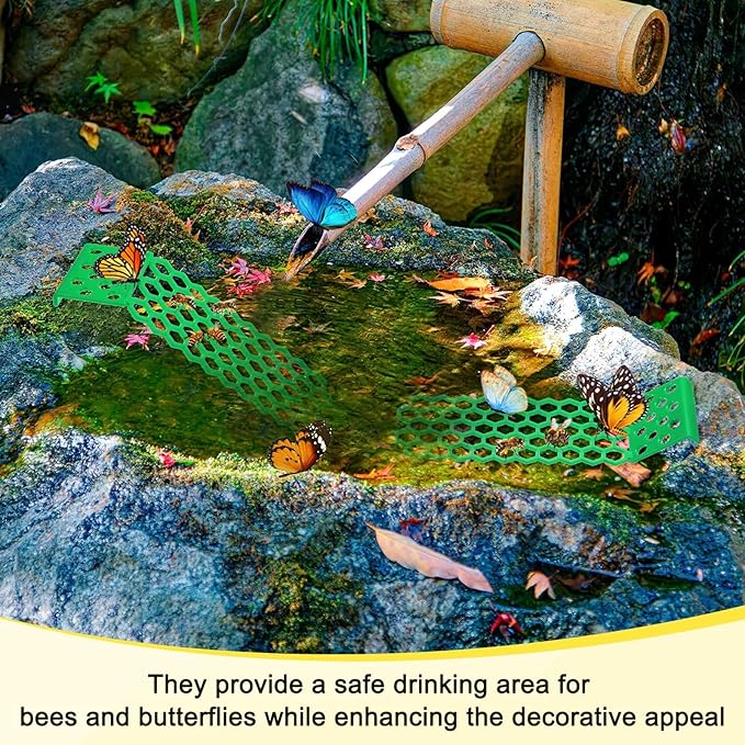 2-Pack Floating Bee Island, 18x6cm/7.09x2.36 Inch Plastic Floating Bee Watering Station for Feeding/Butterfly Bath/Outdoor Garden Decor [White, Green]