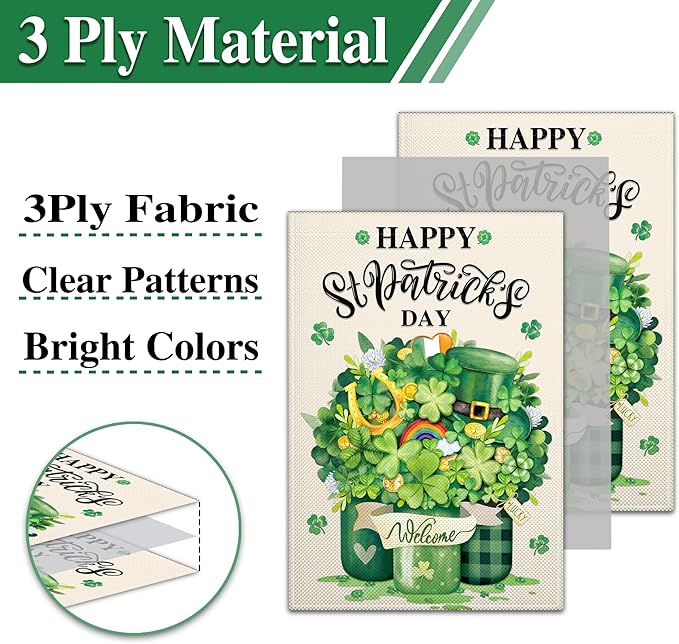 St Patrick's Day Garden Flag for Outside 12x18 Inch Double Sided Irish Welcome Garden Flag Green Shamrock Mason Jar Lucky Garden Flags for Outdoor Indoor House Yard Holiday Signs Decorations