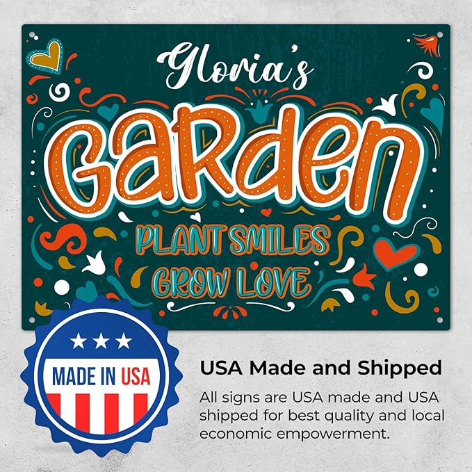 Custom Garden Signs, Personalized Sign For Garden, Mom, Her Or Girlfriend Sign, 10x14 Inches, Rust Free .040 Aluminum, Fade Resistant, Made in USA by Sigo Signs